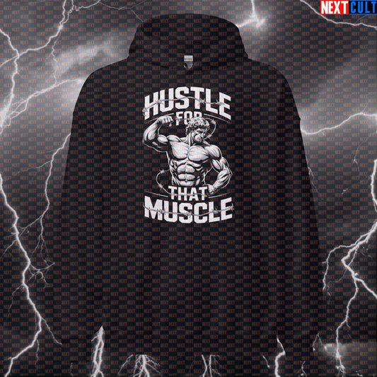 Hustle For That Muscle Gym Hoodie | Funny Greek God Meme Workout Hoodie | Protein Powered Pullover Ancient Greece Bodybuilding Fitness Gym Pump Cover Workout Next Cult Brand