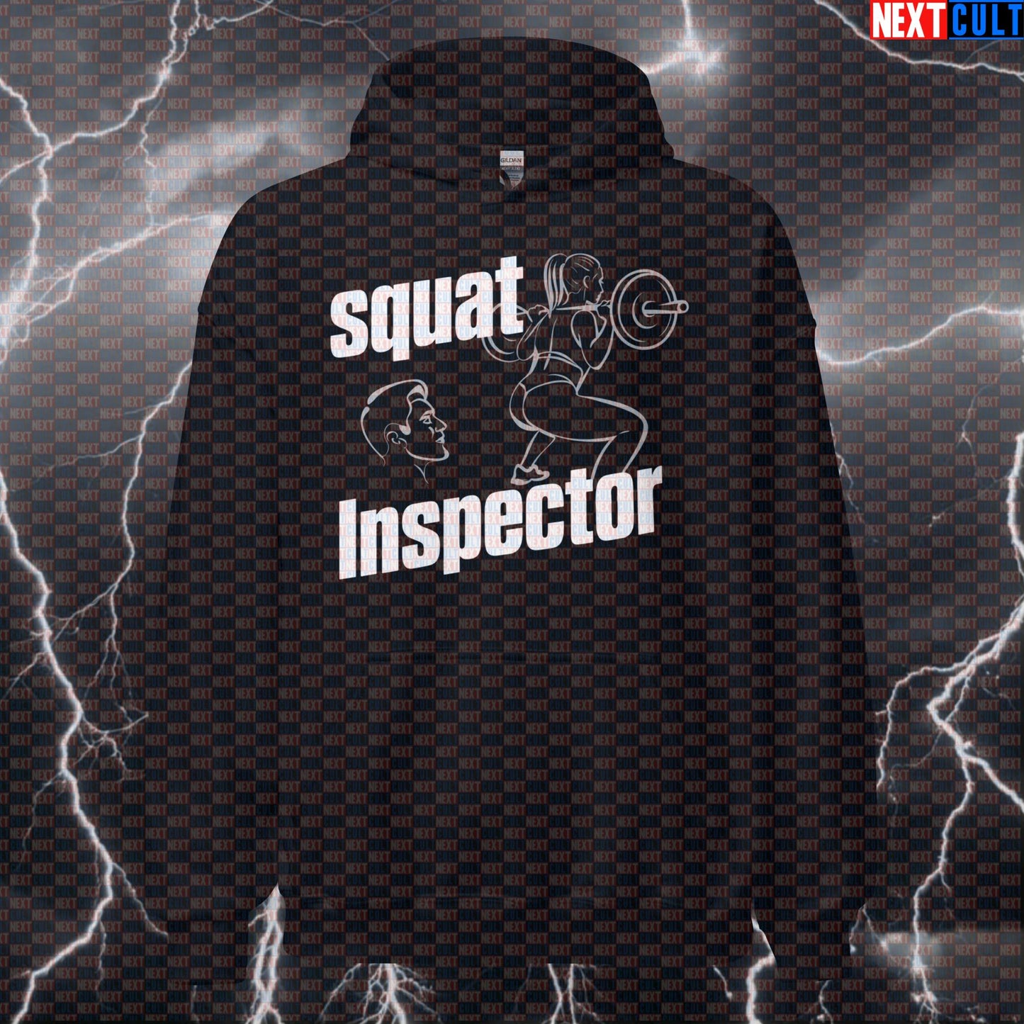 Squat Inspector Gym Hoodie | Edgy Leg Day Meme Workout Hoodie | Booty Gains Observer Pullover Bodybuilding Fitness Gym Leg Day Powerlifting Pump Cover Workout Next Cult Brand