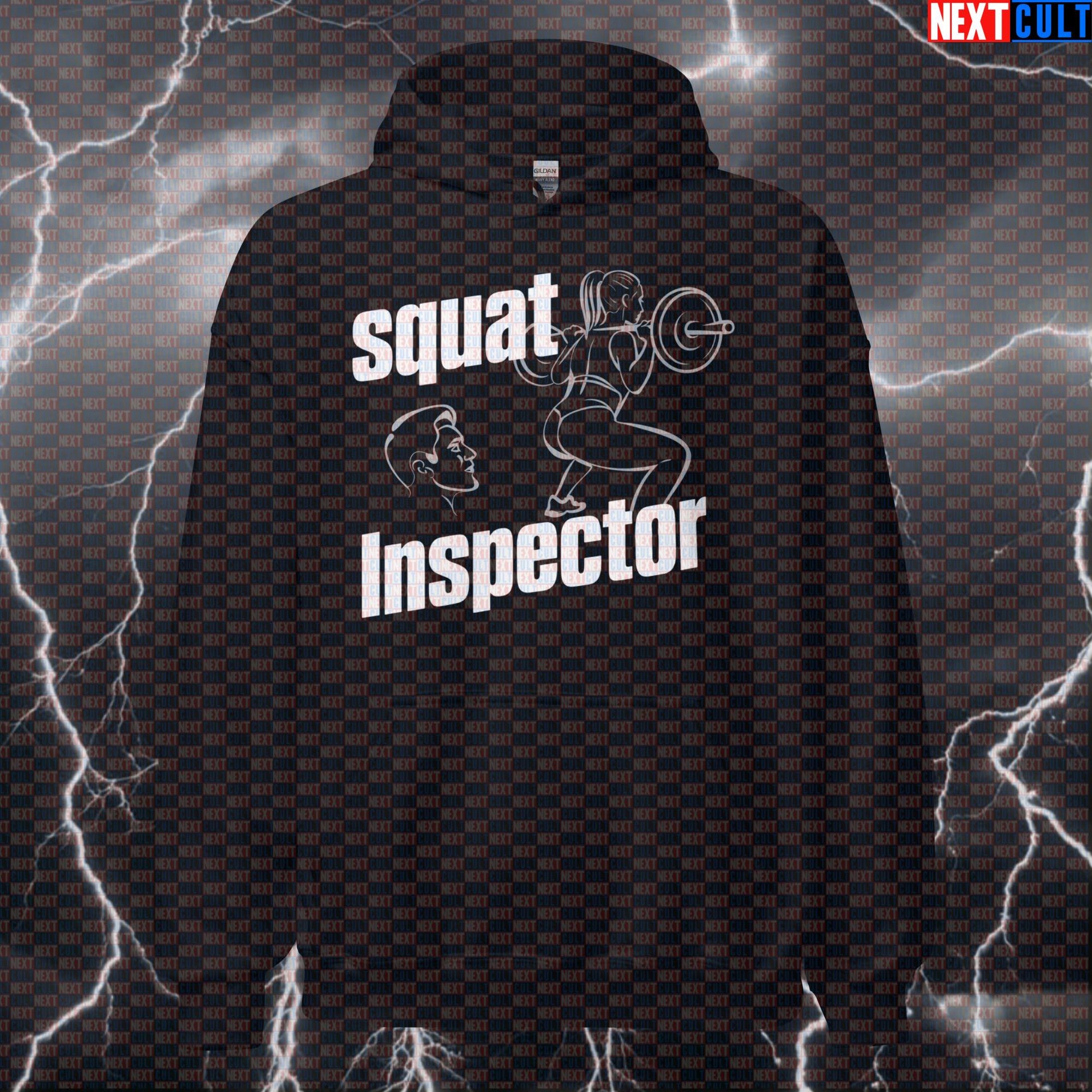 Squat Inspector Gym Hoodie | Edgy Leg Day Meme Workout Hoodie | Booty Gains Observer Pullover Bodybuilding Fitness Gym Leg Day Powerlifting Pump Cover Workout Next Cult Brand