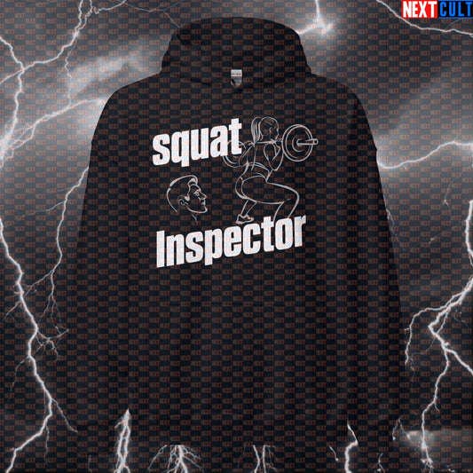 Squat Inspector Gym Hoodie | Edgy Leg Day Meme Workout Hoodie | Booty Gains Observer Pullover Bodybuilding Fitness Gym Leg Day Powerlifting Pump Cover Workout Next Cult Brand