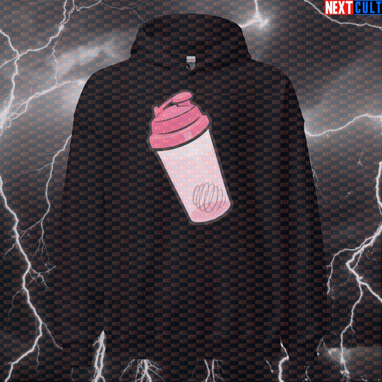 Pink Protein Shaker Hoodie | Funny Gym Meme Pullover for Bodybuilding Gains Hoodies Bodybuilding Fitness Gym Pump Cover Workout Next Cult Brand