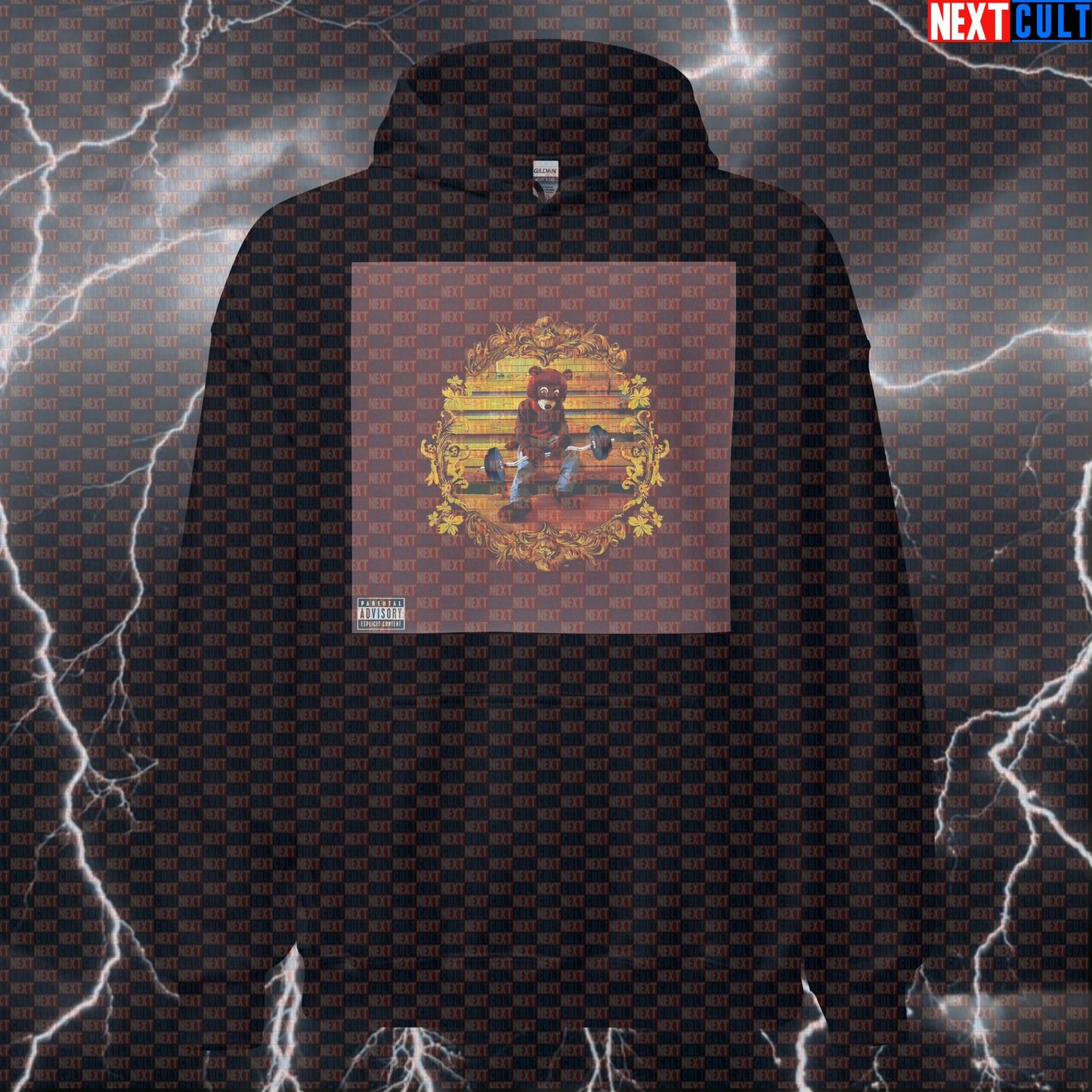 Gym Dropout Bear Hooded Sweatshirt | Kanye Lifting Parody Funny Workout Hoodie For Gymbros Hoodies Bodybuilding Fitness Gym Hip Hop Kanye West Pump Cover Workout Next Cult Brand