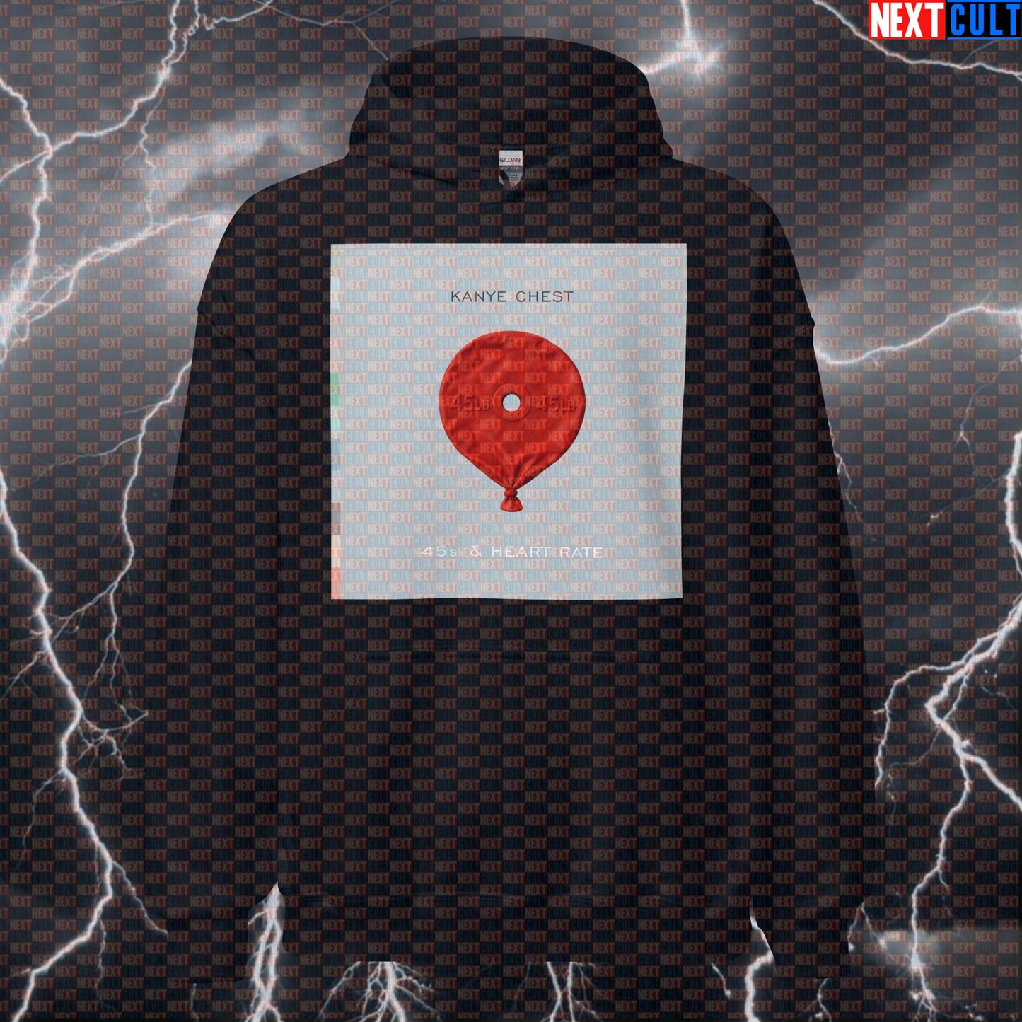 Kanye 45lb Plate Balloon Hoodie | 45s & Heart Rate Funny Gym Pullover Hoodies Bodybuilding Fitness Gym Hip Hop Kanye West Powerlifting Pump Cover Workout Next Cult Brand