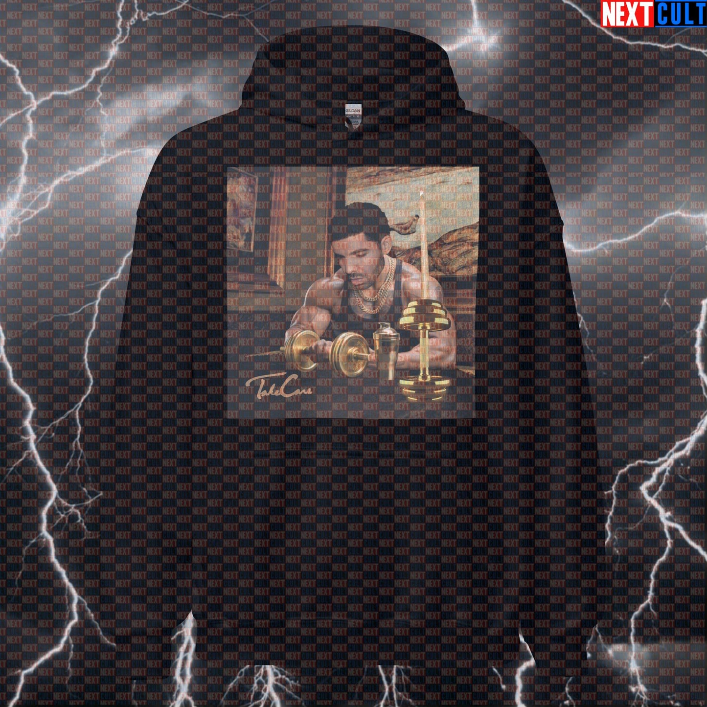 Swole Drake Take Care Funny Gym Hoodie | Bodybuilding Meme Hooded Sweatshirt | Rap Parody Top Hoodies Bodybuilding Drake Fitness Gym Hip Hop Powerlifting Pump Cover Workout Next Cult Brand
