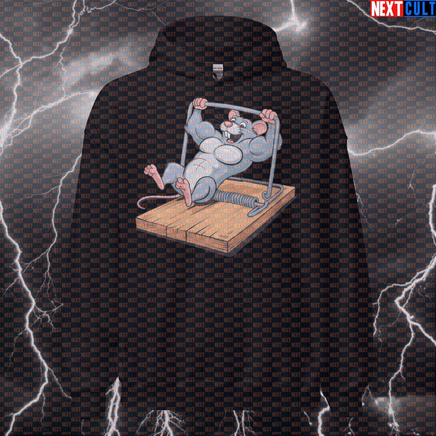 Gymrat Mousetrap Hoodie | Funny Gym Rat Workout Hoodie For Lifters | Caught In The Gains Pullover Bodybuilding Fitness Gym Gymrat Powerlifting Pump Cover Workout Next Cult Brand