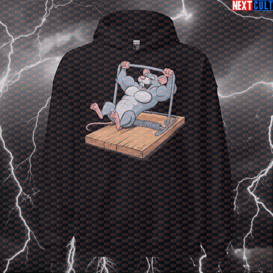Gymrat Mousetrap Hoodie | Funny Gym Rat Workout Hoodie For Lifters | Caught In The Gains Pullover Bodybuilding Fitness Gym Gymrat Powerlifting Pump Cover Workout Next Cult Brand