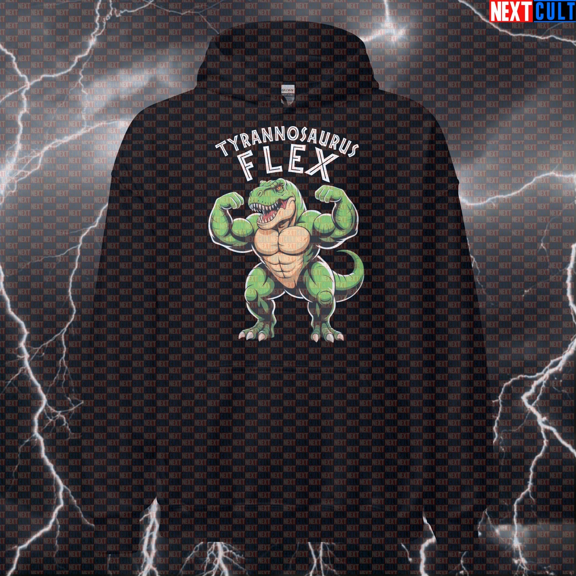 Funny Tyrannosaurus Flex Gym Hoodie | T-Rex Dinosaur Workout Hoodie | Prehistoric Gains Pullover Bodybuilding Films Fitness Gym Pump Cover Workout Next Cult Brand