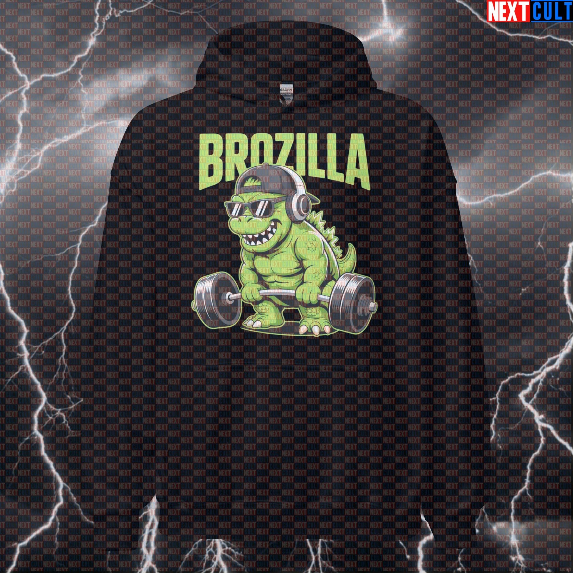 Brozilla Gym Hoodie | Funny Godzilla Gym Meme Workout Hoodie For Lifters | Monster Gains Pullover Bodybuilding Fitness Gym Leg Day Powerlifting Pump Cover Workout Next Cult Brand