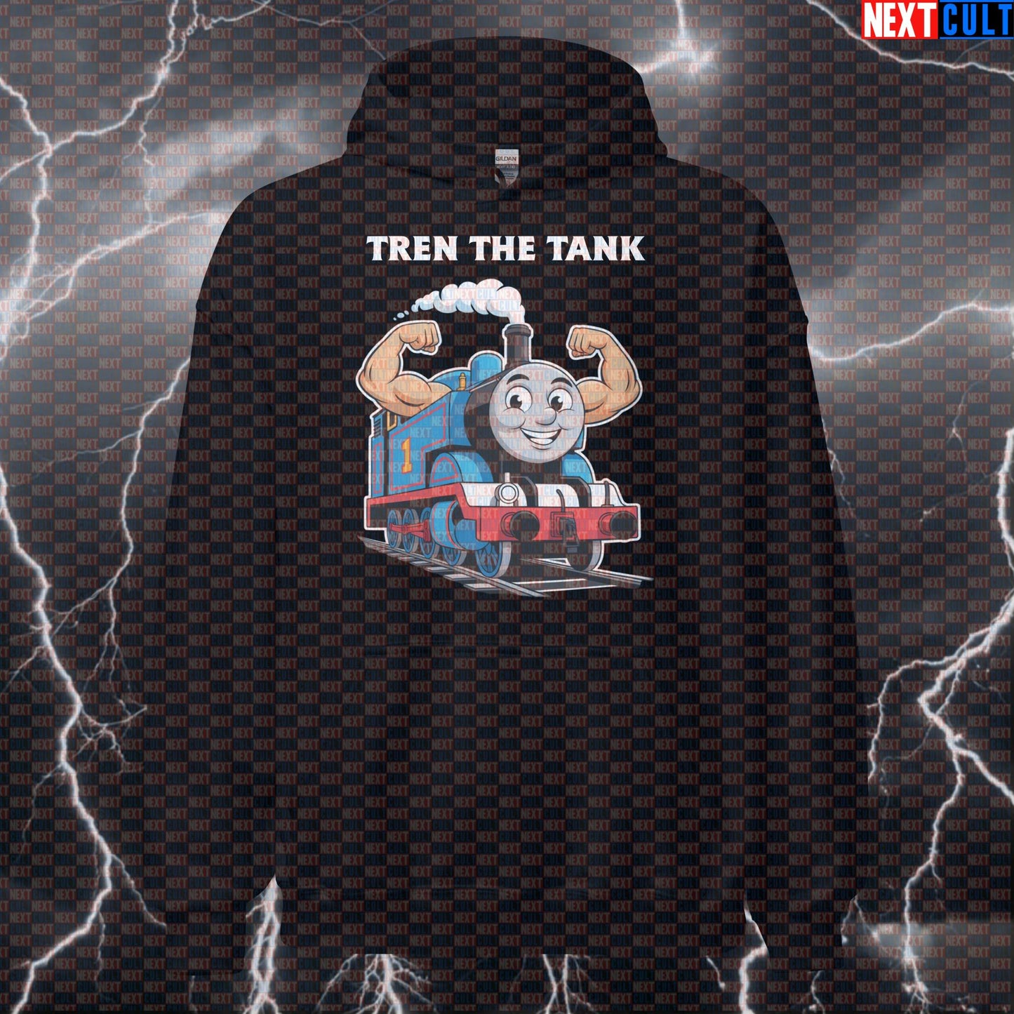 Tren The Tank Gym Hoodie | Funny Thomas The Tank Meme Workout Hoodie | Bodybuilding Meme Pullover Bodybuilding Fitness Gym Pump Cover Steroids TV Workout Next Cult Brand