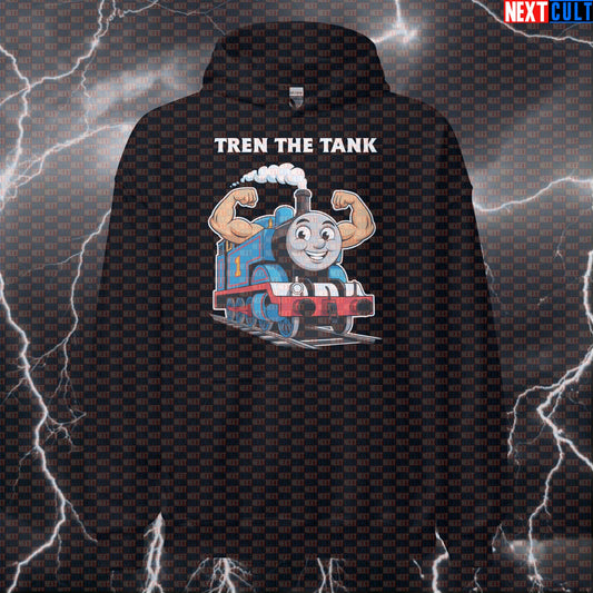 Tren The Tank Gym Hoodie | Funny Thomas The Tank Meme Workout Hoodie | Bodybuilding Meme Pullover Bodybuilding Fitness Gym Pump Cover Steroids TV Workout Next Cult Brand