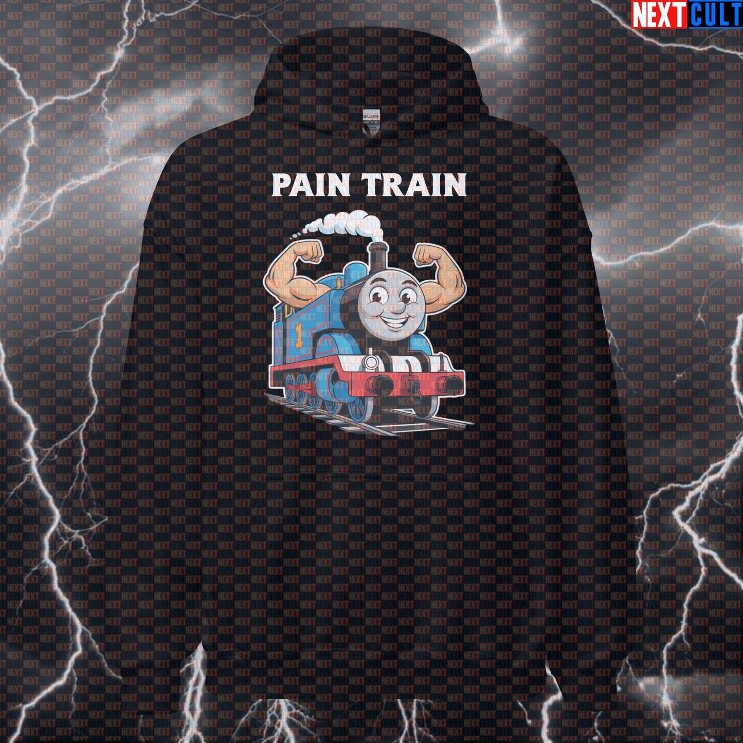 Pain Train Gains Gym Hoodie | Thomas The Tank Engine Meme Workout Hoodie | Funny Pump Cover Pullover Bodybuilding Fitness Gym Pump Cover TV Workout Next Cult Brand