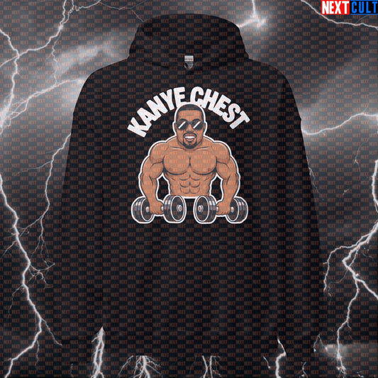 Kanye Chest Gym Hoodie | Funny Chest Day Pump Cover Hooded Sweatshirt | Gym Meme Workout Pullover Bodybuilding Fitness Gym Hip Hop Kanye West Pump Cover Workout Next Cult Brand