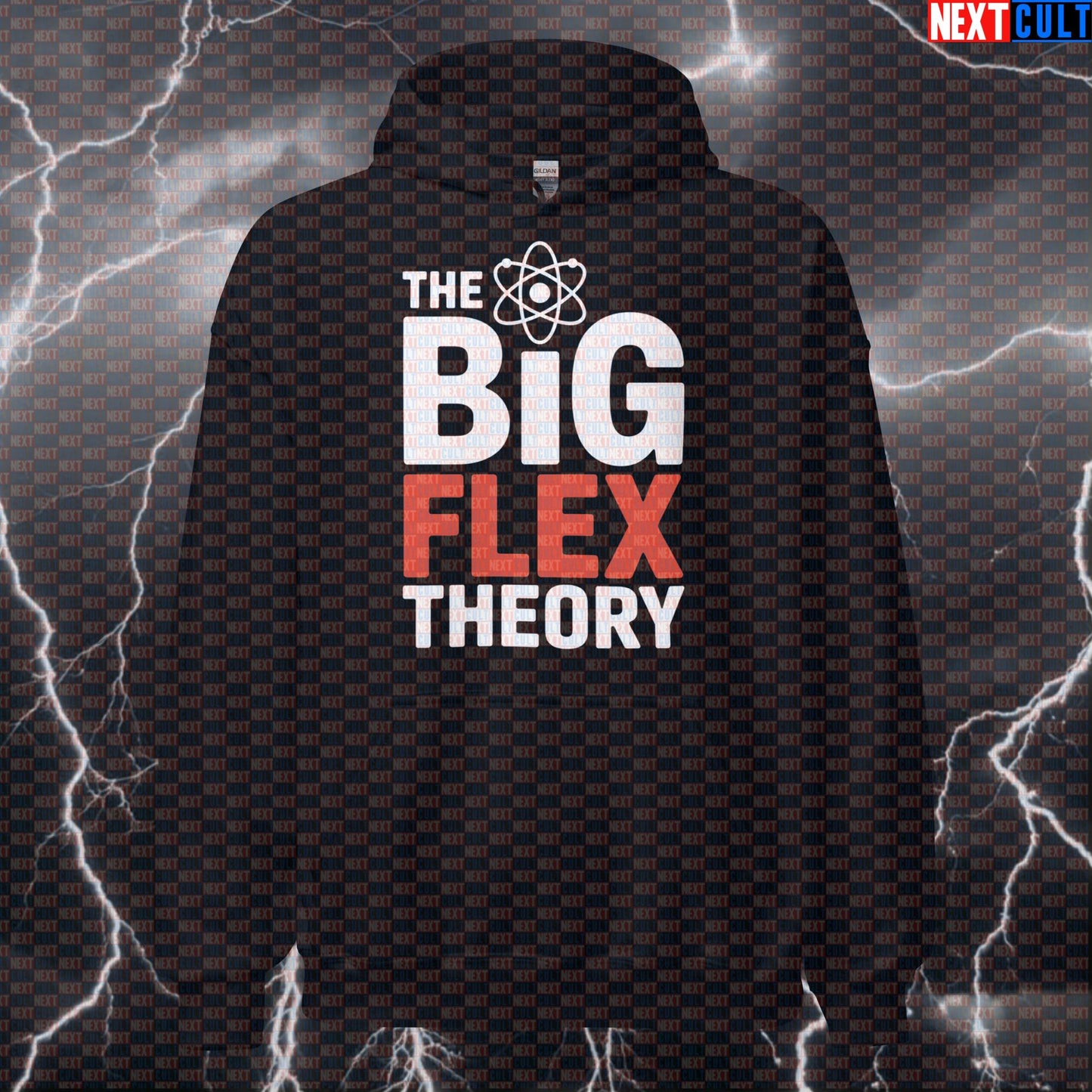 The Big Flex Theory Gym Hoodie | Science Based Lifting Hooded Sweatshirt | Bazinga Workout Pullover Bodybuilding Fitness Gym Pump Cover TV Workout Next Cult Brand