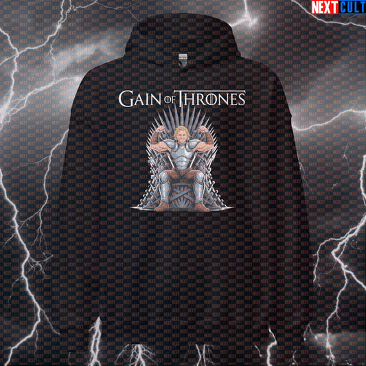 Funny Gain Of Thrones Gym Hoodie | Game of Thrones Workout Hoodie For Lifters | Fitness Meme Pullover Bodybuilding Fitness Game of Thrones Gym Pump Cover TV Workout Next Cult Brand