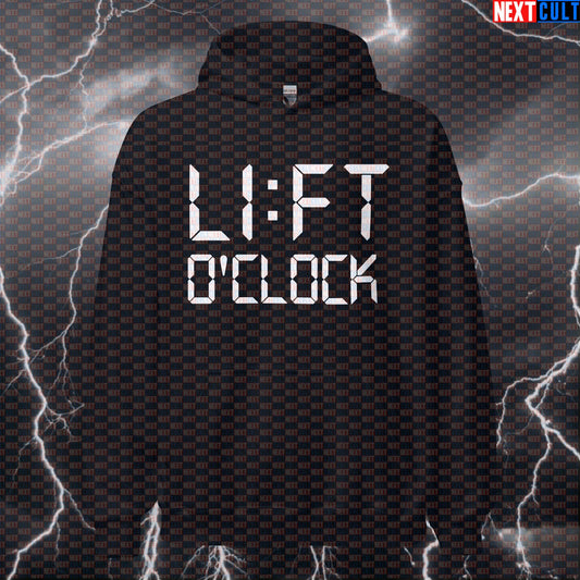 Lift O'Clock Gym Hoodie | Funny Workout Hoodie For Bodybuilding & Powerlifting | Gym Meme Pullover Bodybuilding Fitness Gym Powerlifting Pump Cover Workout Next Cult Brand