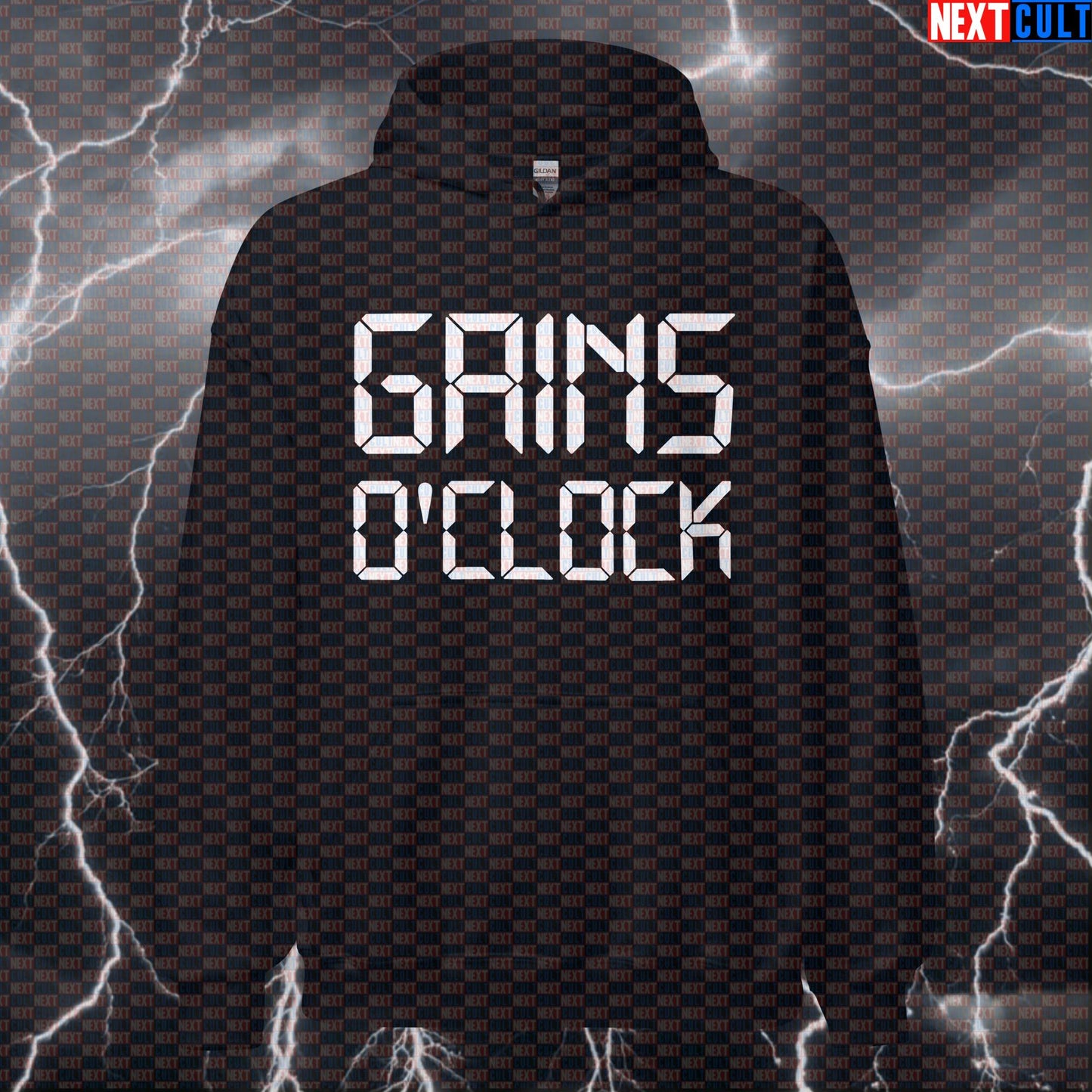 Funny Gains O'Clock Gym Hoodie | Workout Hoodie For Lifters & Gym Bros | Fitness Meme Hooded Sweatshirt Bodybuilding Fitness Gym Pump Cover Workout Next Cult Brand