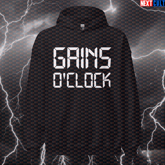 Funny Gains O'Clock Gym Hoodie | Workout Hoodie For Lifters & Gym Bros | Fitness Meme Hooded Sweatshirt Bodybuilding Fitness Gym Pump Cover Workout Next Cult Brand