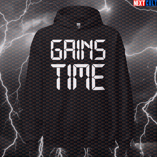 Gains Time Gym Hoodie | Funny Workout Hoodie For Lifters & Bodybuilding | Fitness Meme Pullover Top Bodybuilding Fitness Gym Pump Cover Workout Next Cult Brand