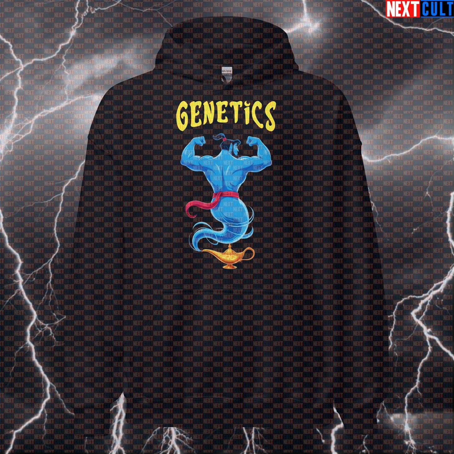 Genetics Genie Gym Hoodie | Funny Wish For Gains Workout Hoodie | Bodybuilding Meme Hooded Sweatshirt Bodybuilding Films Fitness Gym Pump Cover Workout Next Cult Brand