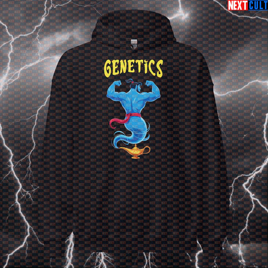 Genetics Genie Gym Hoodie | Funny Wish For Gains Workout Hoodie | Bodybuilding Meme Hooded Sweatshirt Bodybuilding Films Fitness Gym Pump Cover Workout Next Cult Brand