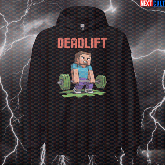 Minecraft Deadlift Gym Hoodie | Funny Pick Up Heavy Blocks Workout Hoodie | Gamer Lifter Pullover Bodybuilding Fitness Gym Leg Day Powerlifting Pump Cover Video Games Workout Next Cult Brand