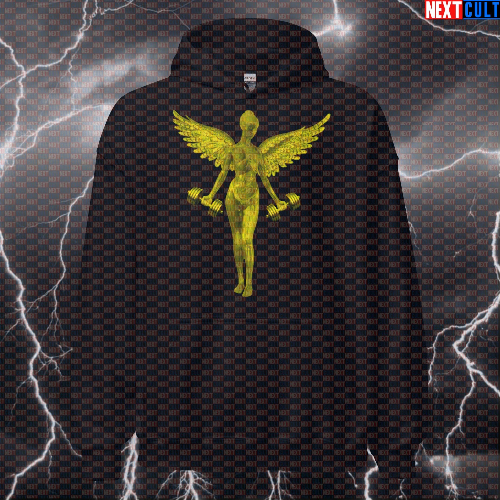 Lifting Angel Hoodie | In Utero Gym Parody Hooded Sweatshirt for Workout & Gains Bodybuilding Fitness Gym Nirvana Pump Cover Rock Music Workout Next Cult Brand