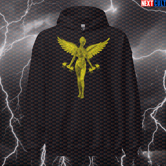 Lifting Angel Hoodie | In Utero Gym Parody Hooded Sweatshirt for Workout & Gains Bodybuilding Fitness Gym Nirvana Pump Cover Rock Music Workout Next Cult Brand