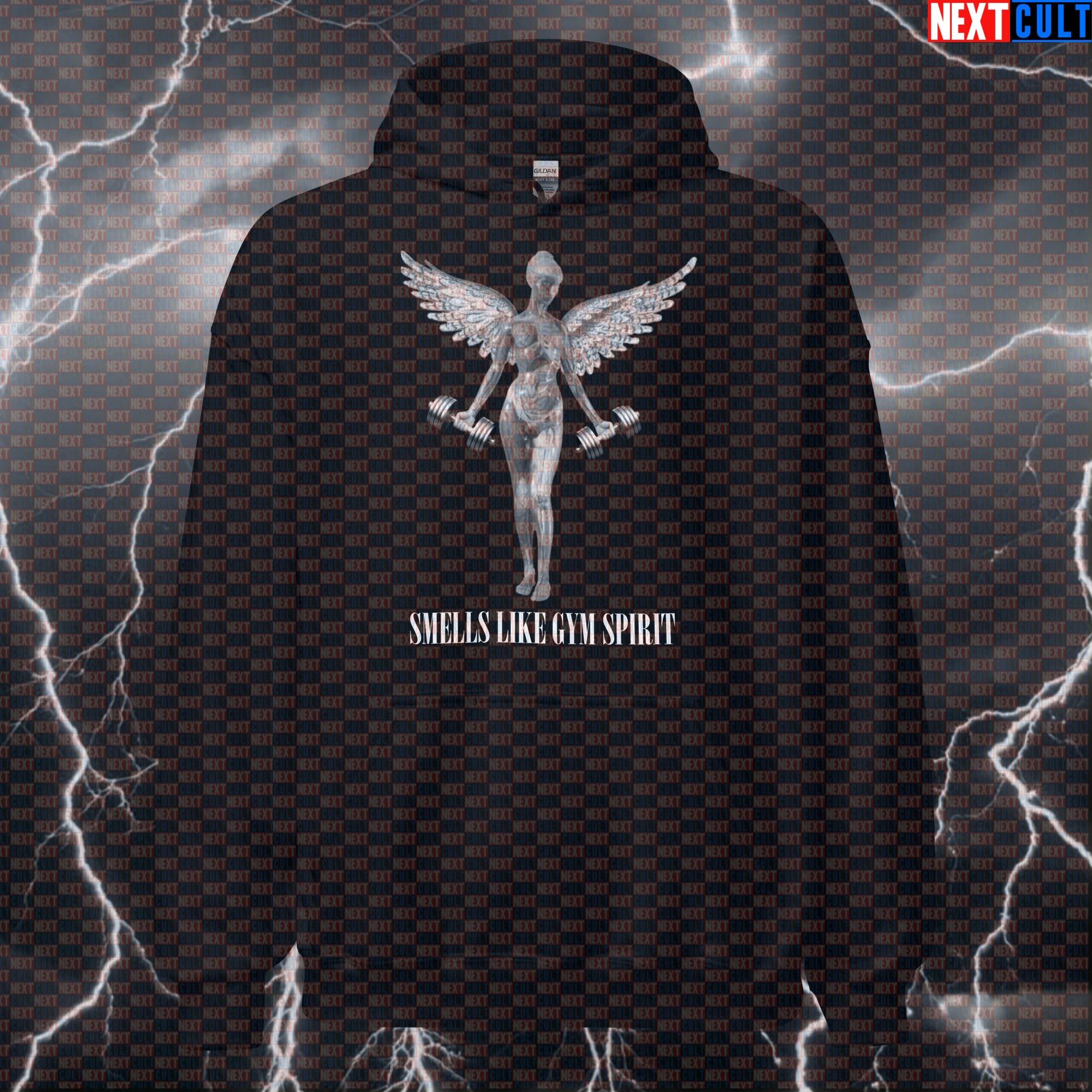 Gym Angel Funny Workout Hoodie | Smells Like Gym Spirit Parody Hooded Sweatshirt Bodybuilding Fitness Gym Nirvana Pump Cover Rock Music Workout Next Cult Brand