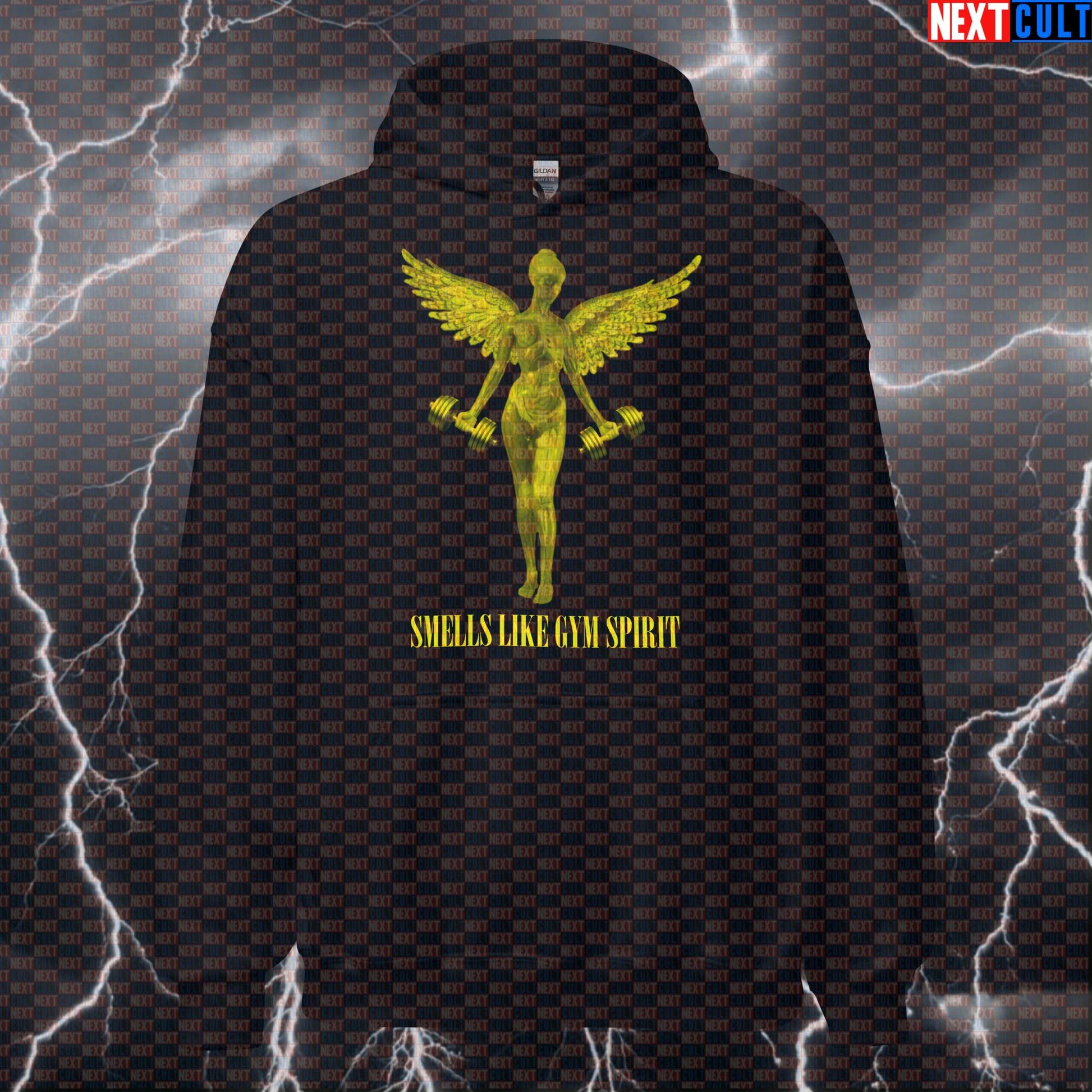 Gym Angel Nirvana Parody Hoodie | Smells Like Gym Spirit Funny Workout Hoodie Bodybuilding Fitness Gym Nirvana Pump Cover Rock Music Workout Next Cult Brand