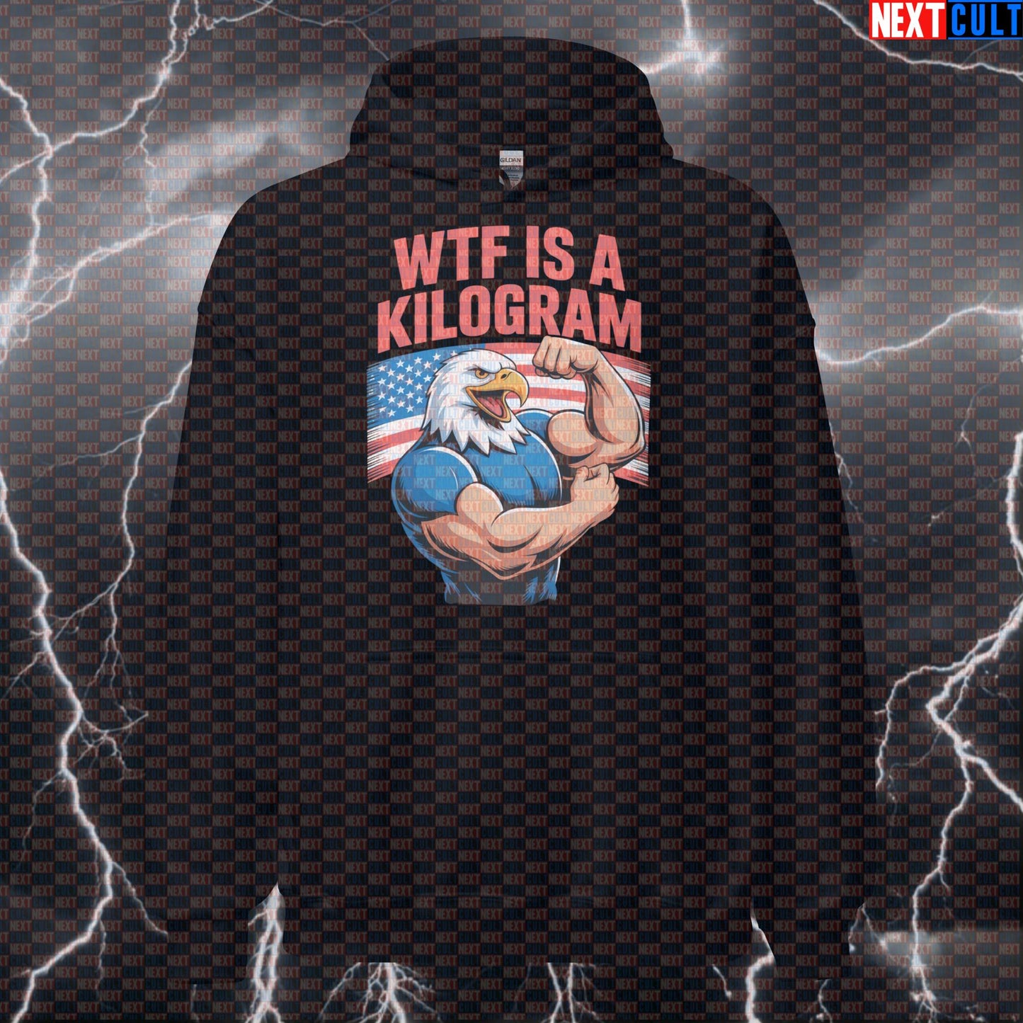 WTF is a Kilogram Gym Hoodie | Patriotic Bald Eagle Workout Hoodie | Funny 4th of July Gains Pullover 4th of July Bodybuilding Fitness Gym Powerlifting Pump Cover Workout Next Cult Brand