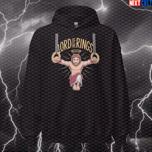 Lord of the Calisthenics Rings Gym Hoodie | Funny Jesus Lifter Workout Hoodie | Bodyweight Gains Pullover Calisthenics Easter Fitness Gym Jesus Pump Cover Workout Next Cult Brand
