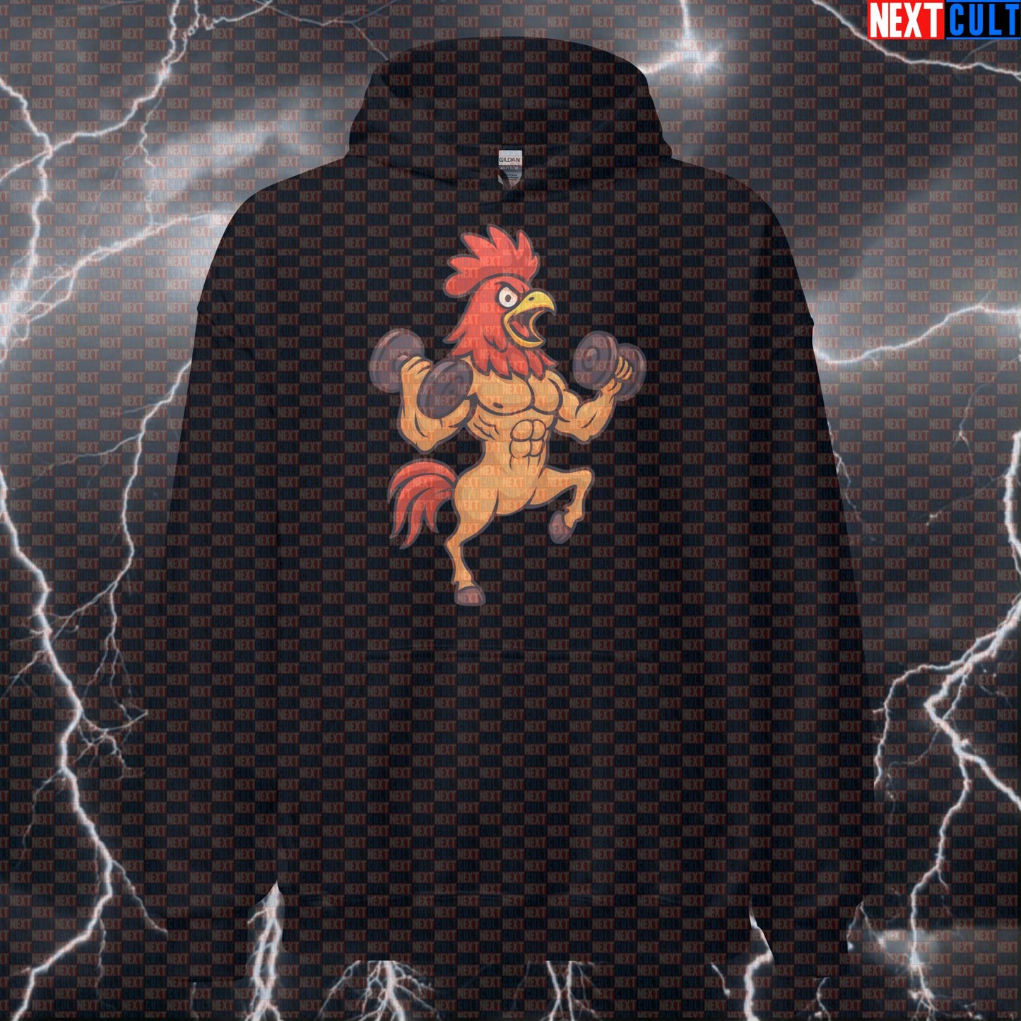 Heavy Weights Horsecock Gym Hoodie | Funny Stallion Rooster Monster Meme Hooded Sweatshirt For Lifters Bodybuilding Fitness Gym Powerlifting Pump Cover Workout Next Cult Brand