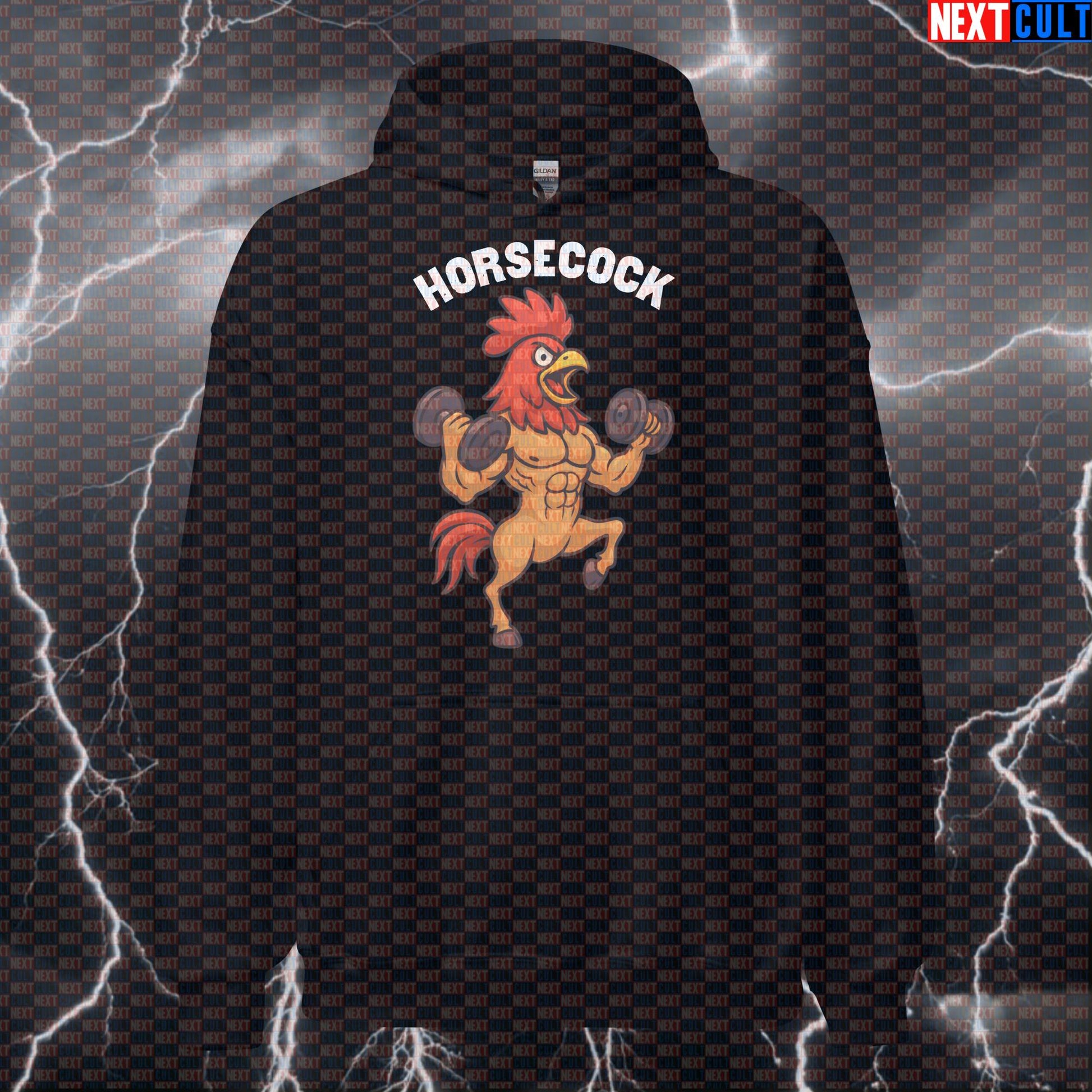 Horsecock Monster Gym Hoodie | Funny Horse Rooster Hybrid Workout Hoodie For Savage Heavy Lifting Bodybuilding Fitness Gym Powerlifting Pump Cover Workout Next Cult Brand