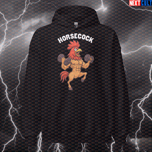 Horsecock Monster Gym Hoodie | Funny Horse Rooster Hybrid Workout Hoodie For Savage Heavy Lifting Bodybuilding Fitness Gym Powerlifting Pump Cover Workout Next Cult Brand