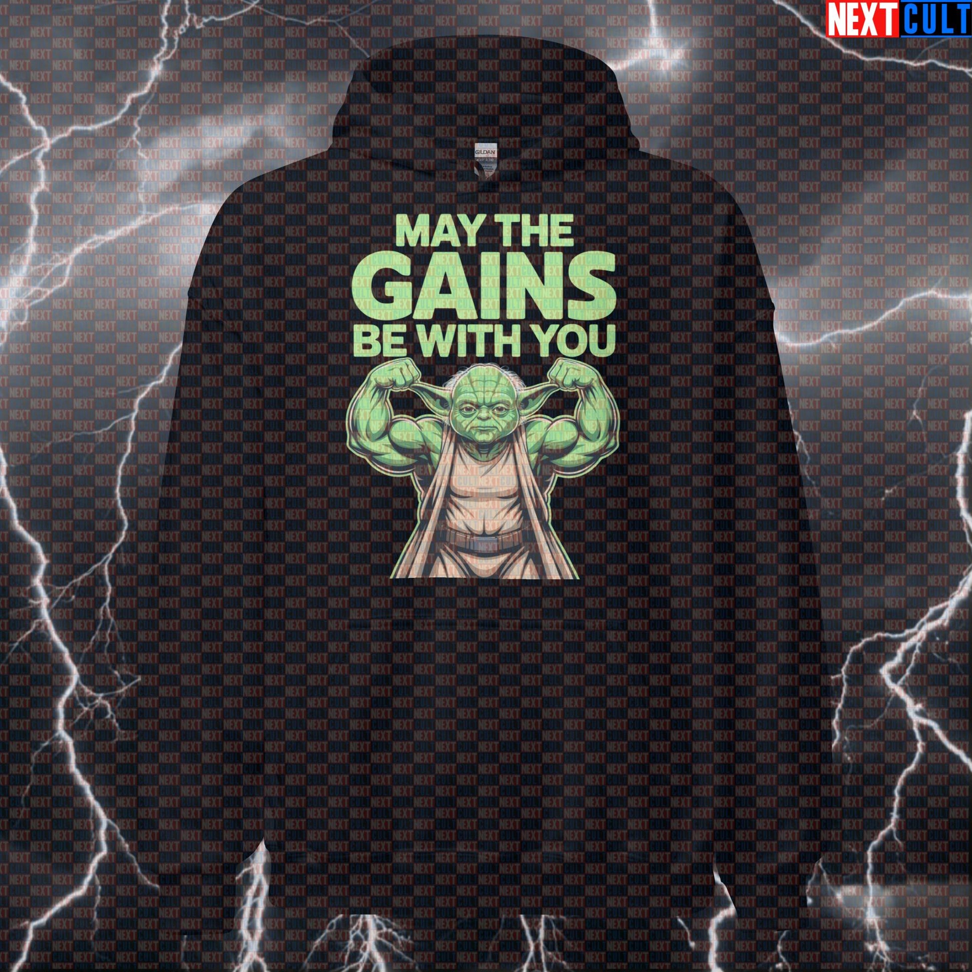 May The Gains Be With You Funny Gym Hoodie | Yoda Swole Wars Workout Pullover Bodybuilding Films Fitness Gym Pump Cover Star Wars Workout Yoda Next Cult Brand