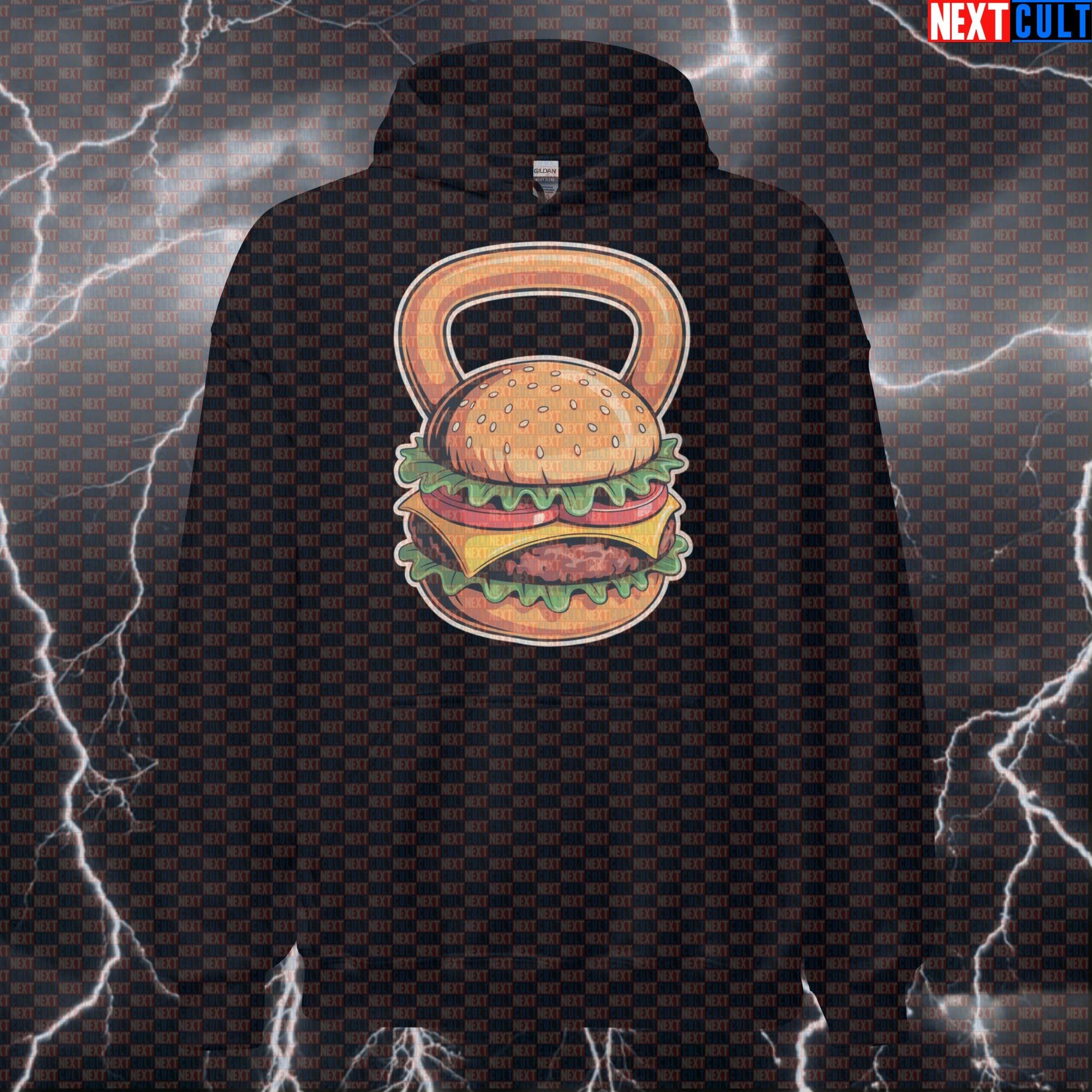 Cheeseburger Kettlebell Funny Gym Hoodie - Burger Swings Meme Hooded Sweatshirt Pullover Bulking Fast Food Fitness Gym Kettlebell Pump Cover Workout Next Cult Brand