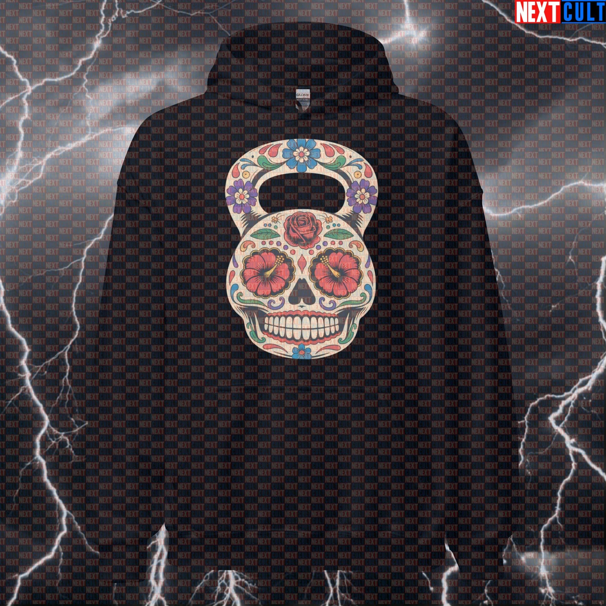 Dia De Los Muertos Kettlebell Funny Gym Hoodie - Day of the Dead Workout Hooded Sweatshirt Dia De Los Muertos Fitness Gym Kettlebell Pump Cover Workout Next Cult Brand
