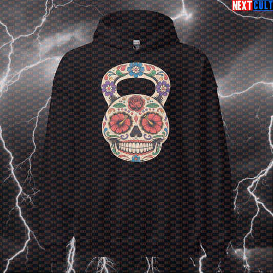 Dia De Los Muertos Kettlebell Funny Gym Hoodie - Day of the Dead Workout Hooded Sweatshirt Dia De Los Muertos Fitness Gym Kettlebell Pump Cover Workout Next Cult Brand