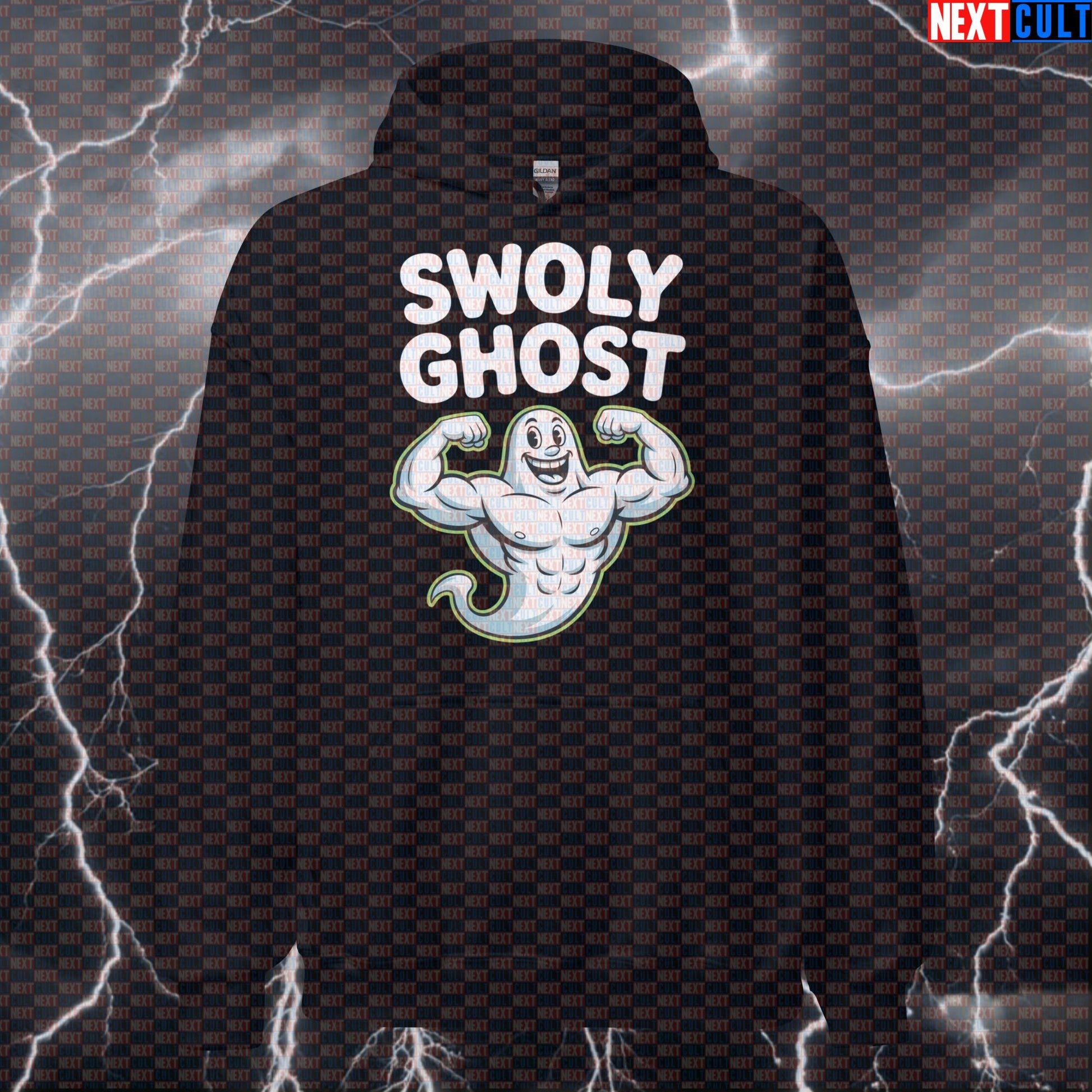 Swoly Ghost Funny Gym Hoodie - Halloween Swole Meme Hooded Sweatshirt Pullover Pump Cover Bodybuilding Fitness Gym Halloween Pump Cover Workout Next Cult Brand