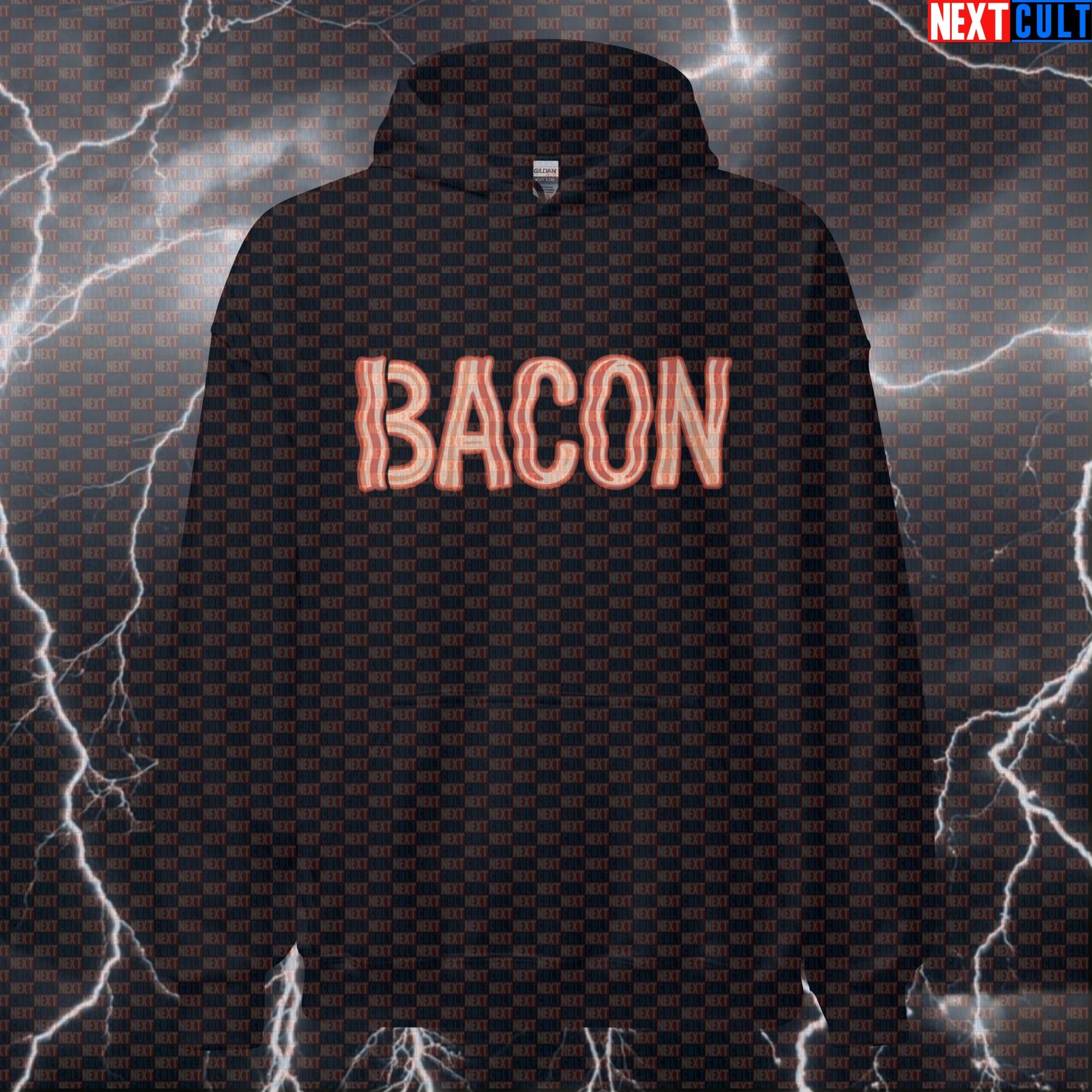 Powered By Bacon Funny Gym Hoodie | Hooded Workout Pullover for Lifters & Fitness Hoodies Bodybuilding Bulking Fast Food Fitness Gym Pump Cover Workout Next Cult Brand