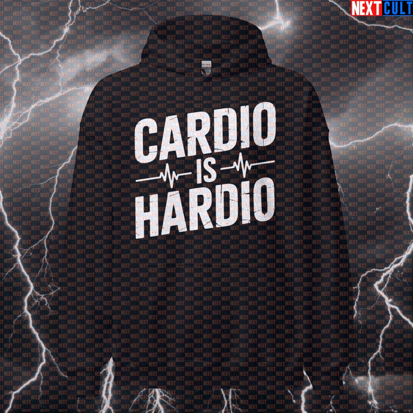 Cardio Is Hardio Funny Gym Hoodie - Workout Meme Hooded Sweatshirt Pullover Pump Cover Hoodies Cardio Fitness Gym Pump Cover Workout Next Cult Brand