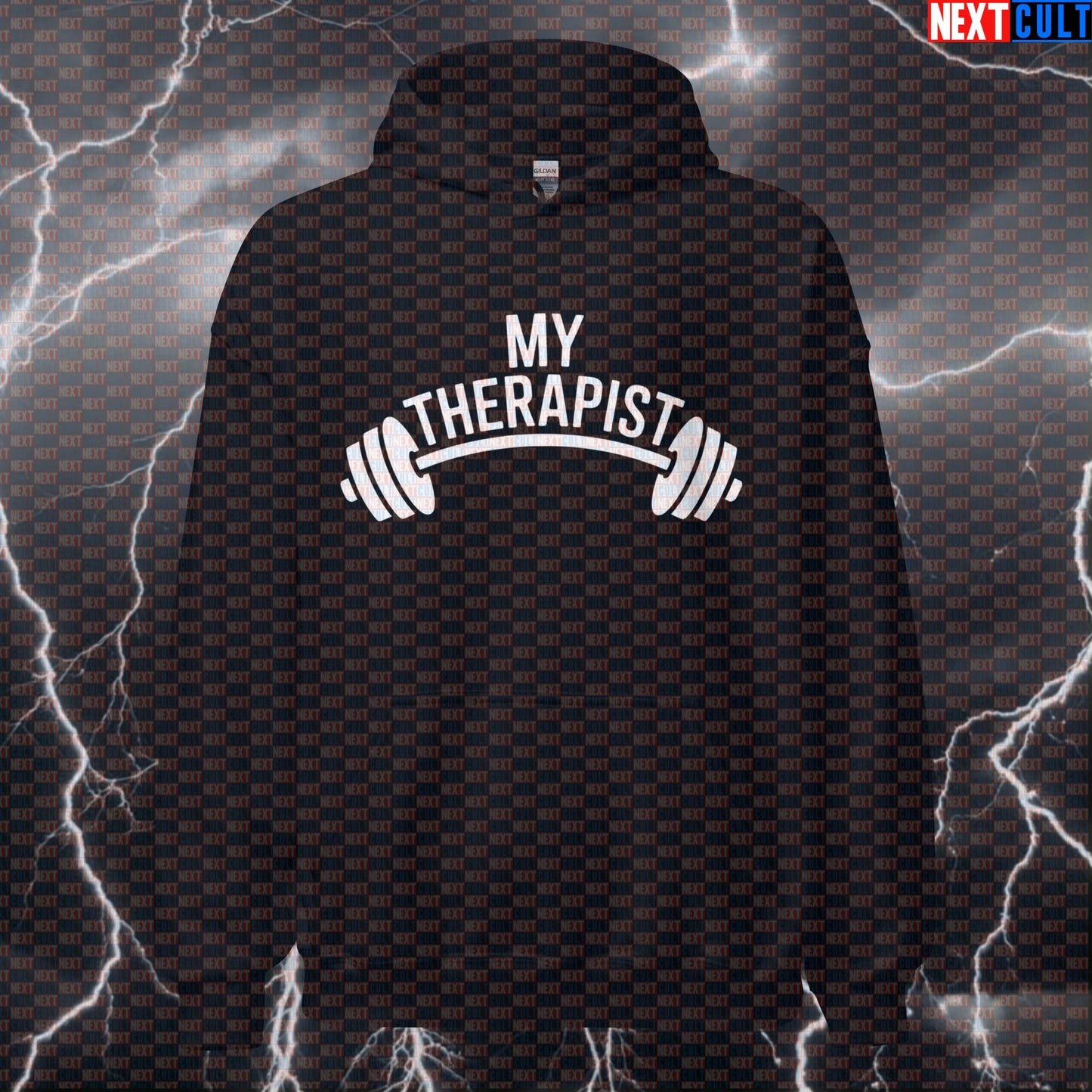 My Therapist Says Lift More Funny Gym Hoodie - Gym Therapy Meme Hooded Sweatshirt Pullover Hoodies Bodybuilding Fitness Gym Powerlifting Pump Cover Workout Next Cult Brand