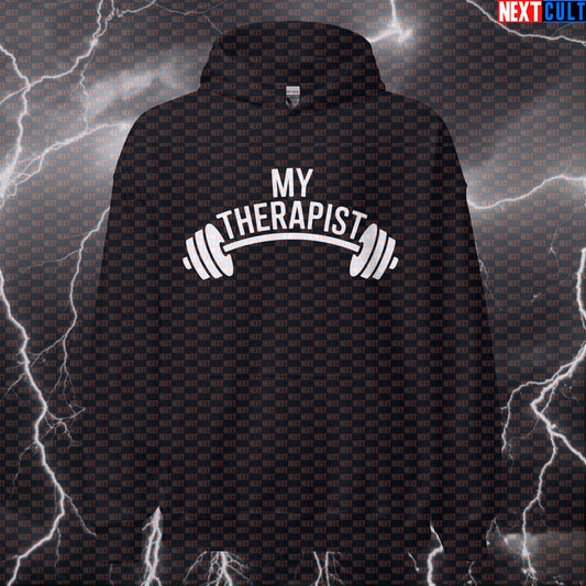 My Therapist Says Lift More Funny Gym Hoodie - Gym Therapy Meme Hooded Sweatshirt Pullover Hoodies Bodybuilding Fitness Gym Powerlifting Pump Cover Workout Next Cult Brand