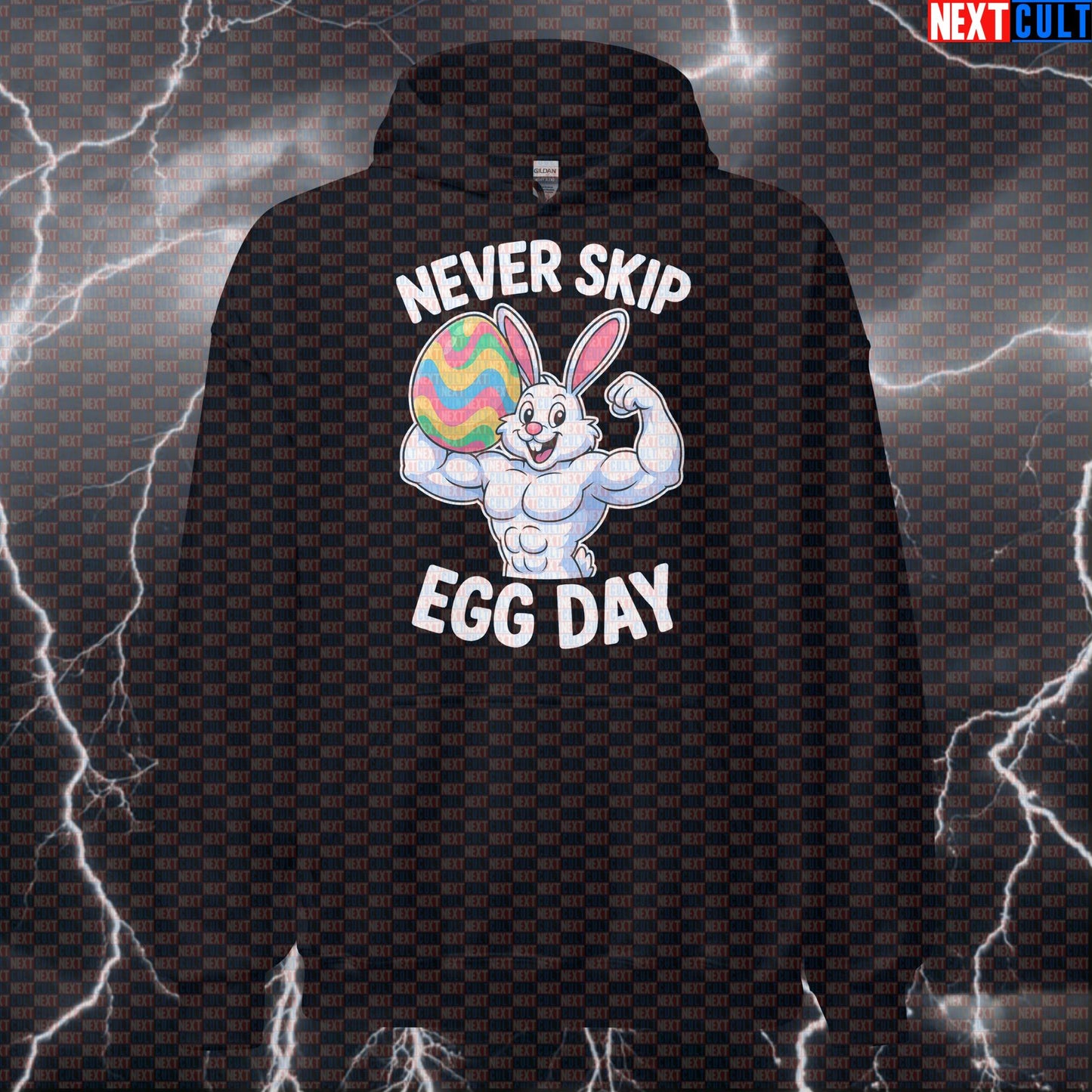Never Skip Egg Day Funny Gym Hoodie | Swole Bunny Easter Workout Hooded Sweatshirt Bodybuilding Easter Fitness Gym Pump Cover Workout Next Cult Brand