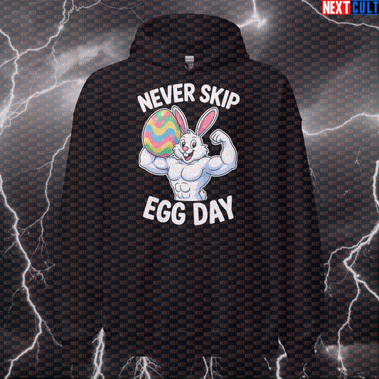 Never Skip Egg Day Funny Gym Hoodie | Swole Bunny Easter Workout Hooded Sweatshirt Bodybuilding Easter Fitness Gym Pump Cover Workout Next Cult Brand