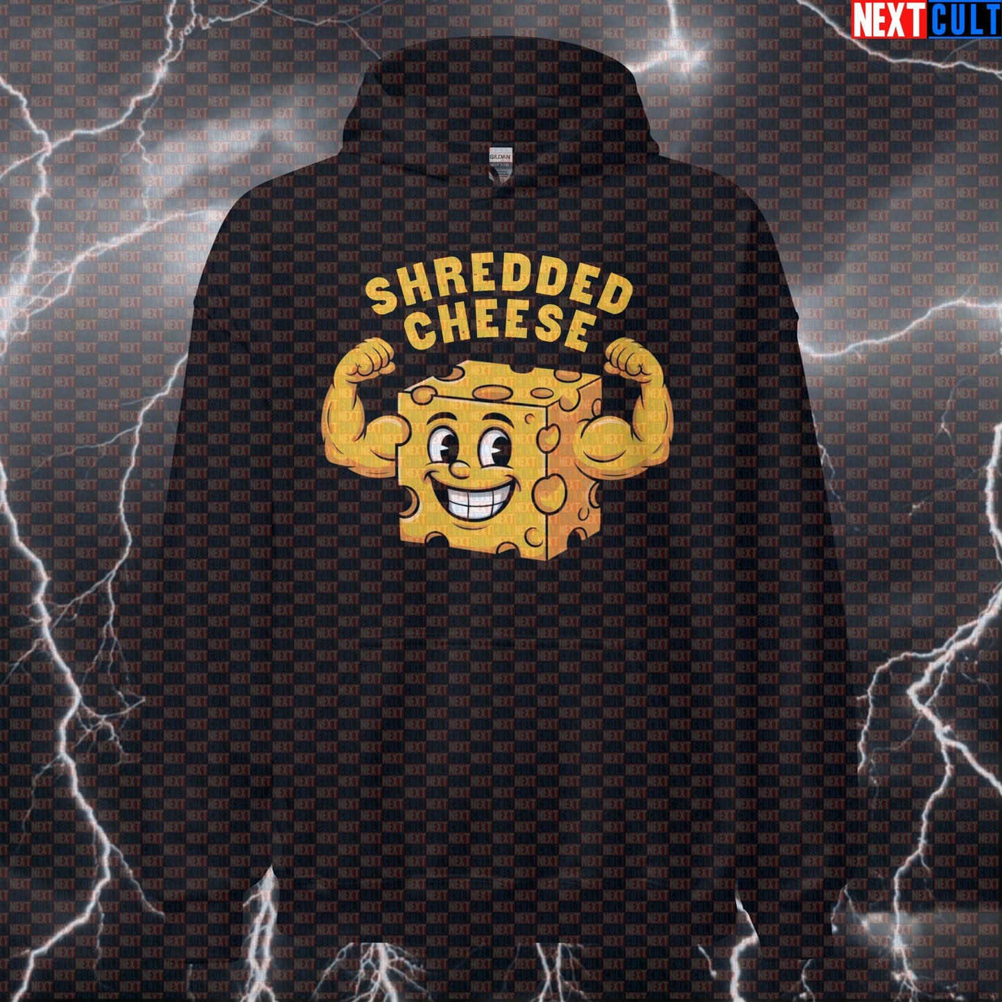 Shredded Cheese Funny Gym Hoodie - Muscle Meme Hooded Sweatshirt Pullover For Fitness Bodybuilding Fast Food Fitness Gym Pump Cover Workout Next Cult Brand
