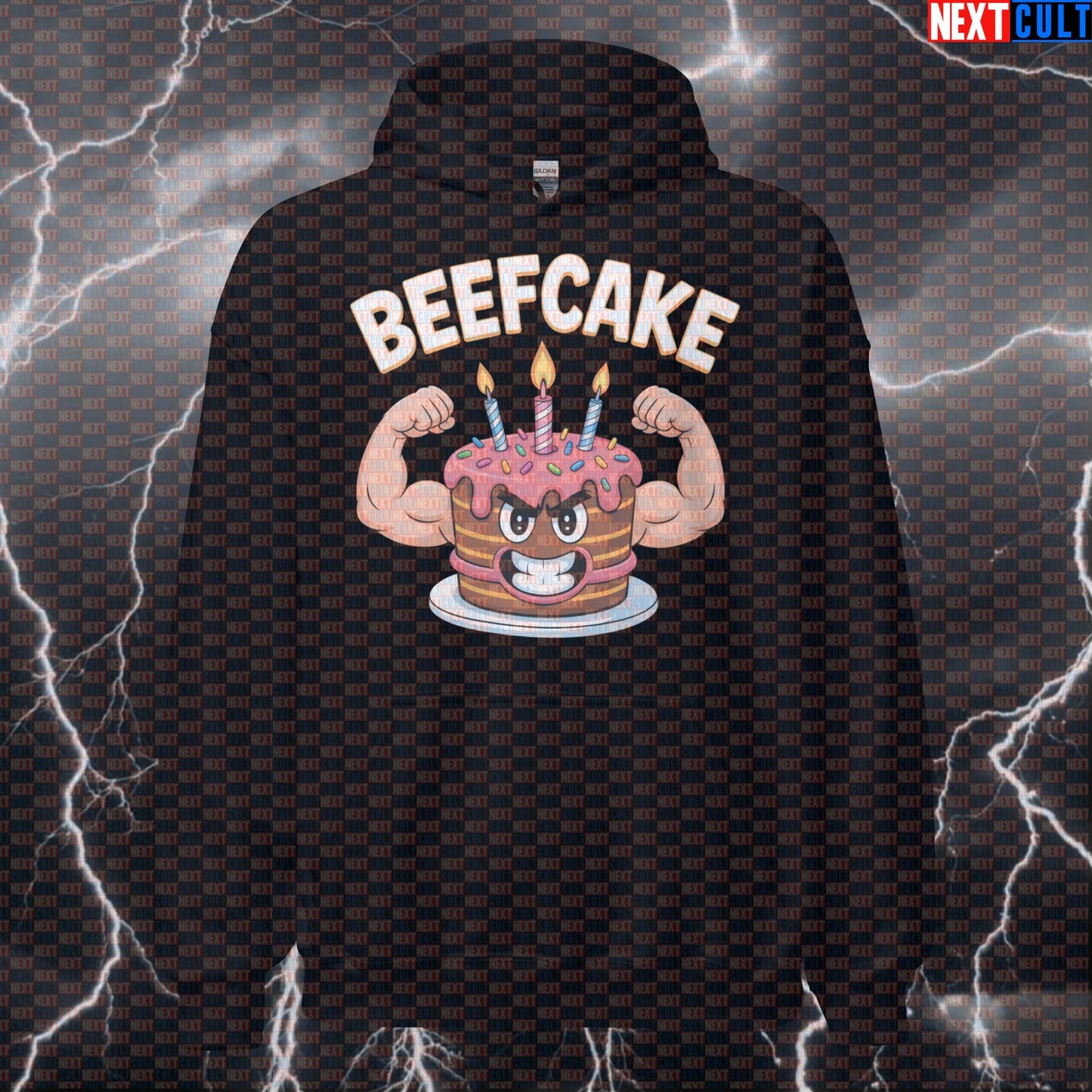 Funny Beefcake Birthday Cake Gym Hoodie - Swole Meme Hooded Sweatshirt Pullover Workout Pump Cover Birthday Bodybuilding Bulking Fast Food Fitness Gym Pump Cover Workout Next Cult Brand
