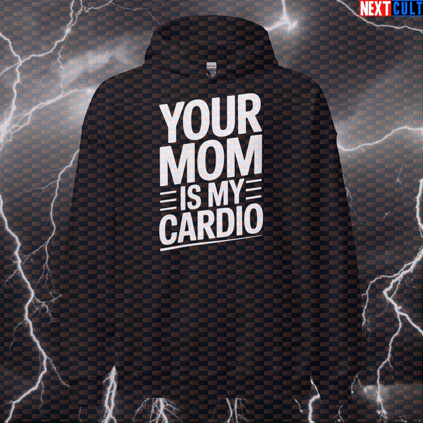 Your Mom Is My Cardio Funny Gym Hoodie - Edgy Meme Hooded Sweatshirt Pullover Pump Cover Cardio Fitness Gym Pump Cover Workout Next Cult Brand