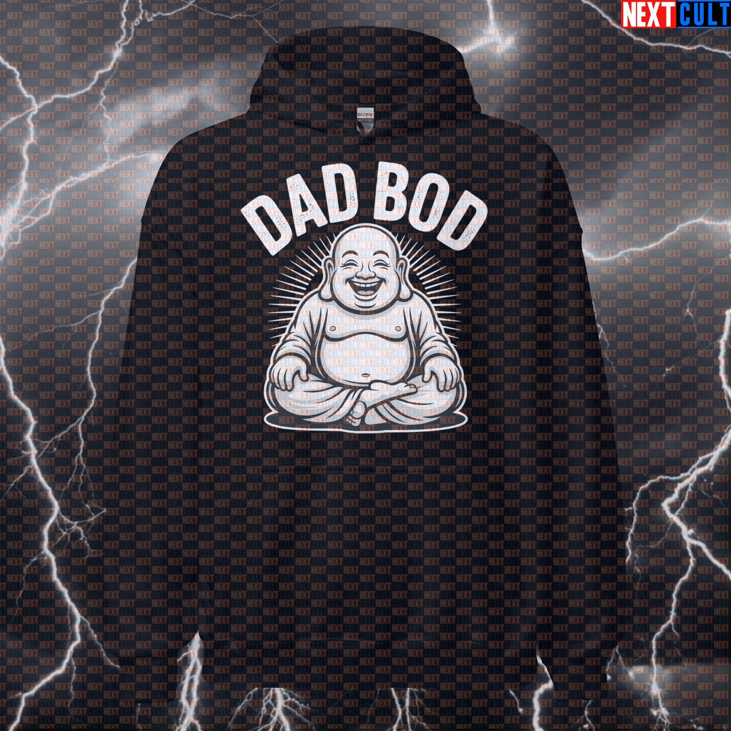 Buddha Dad Bod Funny Gym Hoodie - Enlightened Father's Day Hooded Sweatshirt Pullover Pump Cover Father's Day Fitness Gym Pump Cover Workout Next Cult Brand