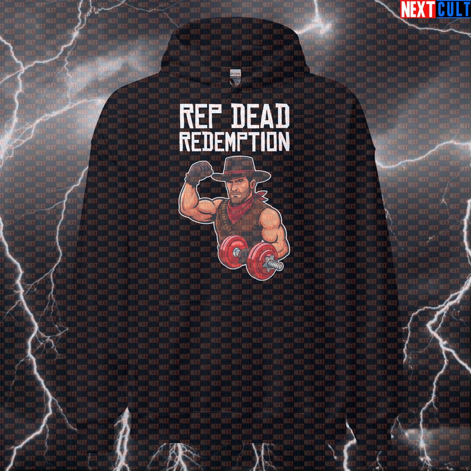 Rep Dead Redemption Gym Hoodie | Swole Cowboy Arthur Morgan Funny Workout Hoodie Bodybuilding Fitness Gym Pump Cover Video Games Workout Next Cult Brand